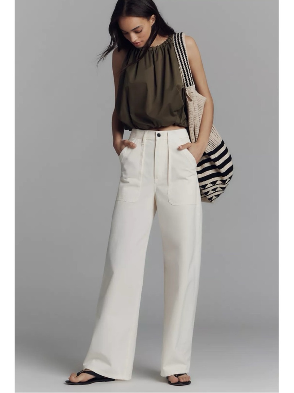 NWT Citizens of Humanity Ayla Cargo Wide-Leg Jeans Pashmina White 27 - Picture 4 of 14